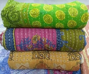 Kantha Quilt Vintage Cotton Handmade Stitches Bedspreads Boho Blanket 5 PC Lot - Picture 1 of 5