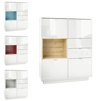 Highboard Sideboard Kommode Schrank Bücherregal Metro - Weiß Hochglanz - Bild 1 von 4