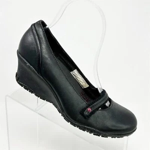 Merrell Black Leather Slip On Wedge Pumps Size 7 Casual Comfort Vibram Sole - Picture 1 of 13