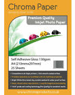 Chroma - A4 Self-Adhesive Sticker Sticky Gloss Inkjet Photo Paper 130gsm 25 Pack