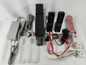 Nintendo Wii Black Console RVL-101 Bundle W/ Controllers,Cords TESTED WORKS - Picture 1 of 13