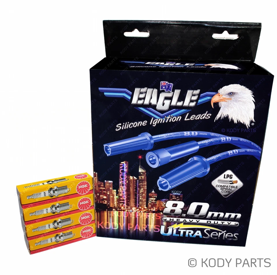 EAGLE 8.0mm IGNITION LEADS & NGK SPARK PLUGS - for Datsun 120Y 1.2L A12 - image 1 of 1