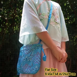 Chinese Embroidered Bag Satin Jewelry Pouch Shoulder Bag Drawstring Coin Bags - Foto 1 di 20