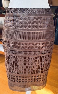 White House Black Market Skirt Womens Sz 4  Metallic Brown Lined Pencil Zip - Picture 1 of 10