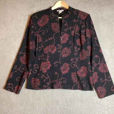 Chaqueta Dressbarn Mujer Grande Negra Roja Floral Lentejuelas Bordada Elegante Fiesta Foto 1 de 4