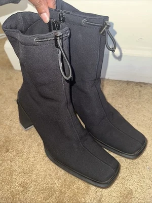 Botines para mujer PRADA negro tela elástica talla 7,5 EE. UU. 37,5 UE tacón Foto 1 de 4