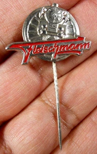 Vintage Fleischmann modelo trenes logotipo locomotora tren promoción anuncio palo sombrero pin - Imagen 1 de 5