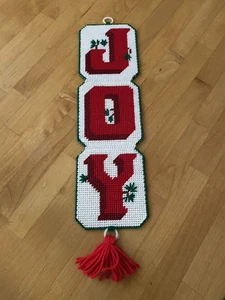 Vintage Kunststoff Leinwand Nadelspitze "JOY" Weihnachten Wandbehang - Bild 1 von 8