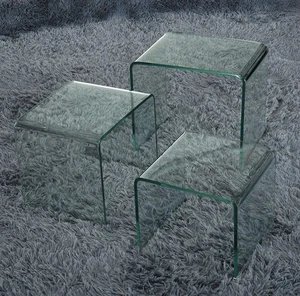 Nest of 3 Bent Glass Coffee Table Modern Nesting Side Table for Living Room - Picture 1 of 2