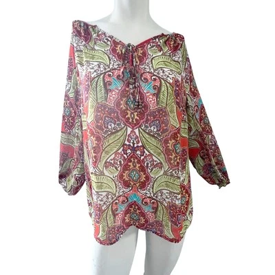 Blusa Charter Club Paisley Talla M Cuello Atado Manga Larga Coqueta Hada Transparente Foto 1 de 4