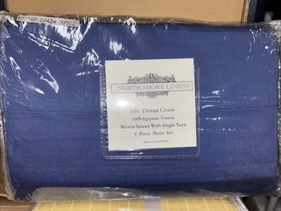CAL-KING SHEET SET 600 CT 100% EGYPTIAN COTTON  NORTHSHORE LINENS  NAVY BLUE - Image 1 of 3