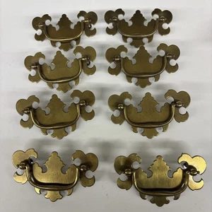 Vintage Messing Antik Chippendale Fledermausflügel Bügel Schubladengriffe 8er Set - Bild 1 von 14