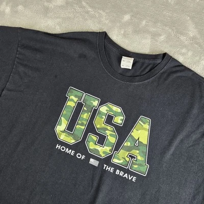 Jerzees Shirt Mens 3XL Black Crew Neck Short Sleeve USA Home Of The Brave Tee - Image 1 of 4