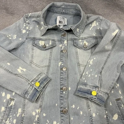 Logo Lori Goldstein Denim Jean Jacket Size 14 Smiley World Distressed Design - Image 1 of 4