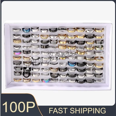 Wholesale 100Pcs Bulk Lot Mixed Stainless Steel Rings Men's&Women's Fashion Ring - Image 1 of 4