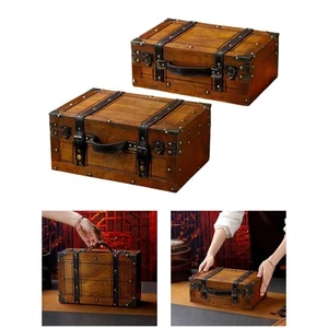 Old Fashioned Wood Storage Box Suitcase with Handle Elegant Multipurpose for - Picture 1 of 13