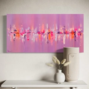 Acrylic Painting 50x100cm on Natural Cotton I Pink Purple Art Acrylic Picture Abstract - Picture 1 of 12