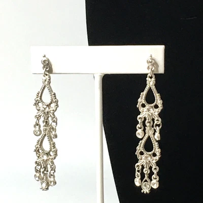 Pendientes araña cristal blanco tono plata envejecida 1928 2,75" Foto 1 de 4