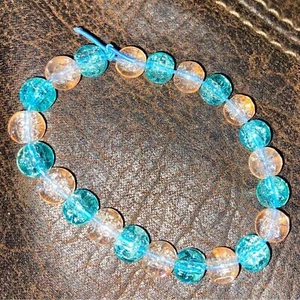 Handgefertigtes blau & hellrosa Heishi Polymer Kristall/Glas/Stein Perlen dehnbares Armband - Bild 1 von 2