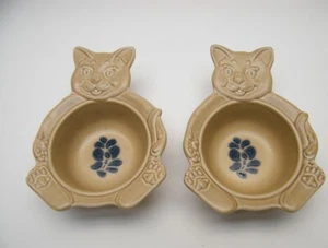 TWO VINTAGE PFALTZGRAFF FOLK ART PORRINGER CAT KITTY CHILD'S BOWLS RARE RETIRED - Picture 1 of 3