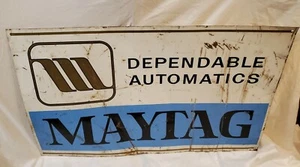RARE Vintage Maytag DEPENDABLE AUTOMATICS METAL ADVERTISING SIGN WASHER DRYER - Picture 1 of 5