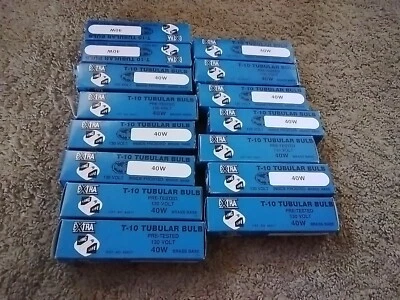 Extra T-10 Tubular Bulb 40w 130 Volt 15 Lot New Brass Base - Image 1 of 3