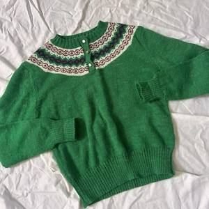 TRUE VINTAGE KIDS GREEN QUARTER BUTTON SWEATER DAYTONS L LARGE KNIT CARDIGAN - Picture 1 of 5