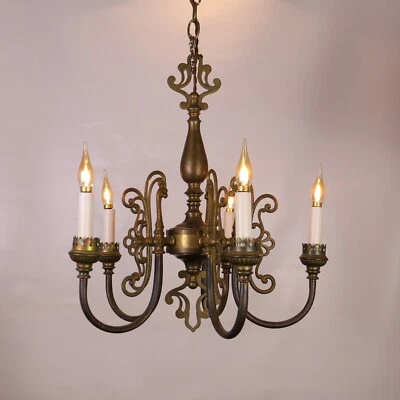 Antique Italian Bronze Chandelier Baroque Light Fixture 6 Light 16" Width Rewire - Image 1 of 4