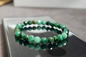 Smaragdarmband, facettierte runde Perlen 6mm AA aus Brasilien, Länge 17cm - Bild 1 von 6