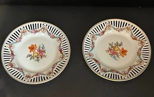 2-Pierced, Floral Swags, Medallions Plate 6”,Dresden Germany Schumann - Picture 1 of 5