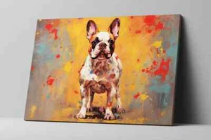 Cute French Bulldog Pet Dog Love Colorful Canvas Wall Pop Art Decor Framed Print - Picture 1 of 8