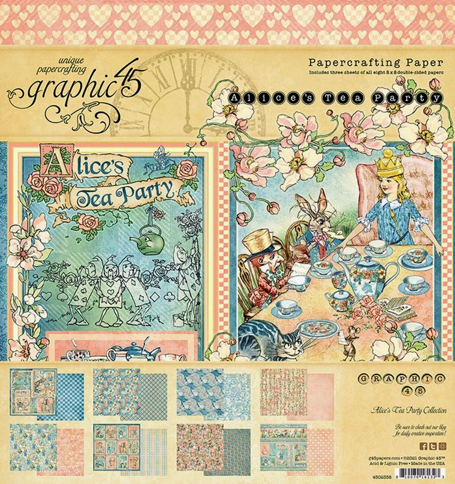 Graphic 45 Alice's Tea Party 8" Cardstock Paper Set 24 sheets Curiouser Fantasy - Image 1 of 1