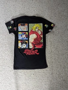 Street Fighter Ken Ryu Black T Shirt Capcom Size XS Pixel Double Sided - Picture 1 of 7