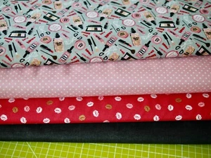 Makower Stoffpaket Patchworkstoff Kosmetik Schminke Lippen Punkte Baumwollstoff - Bild 1 von 12