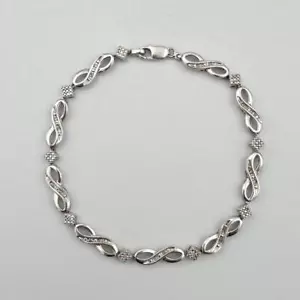 8" 925 Sterling Silver Round Diamond Accent 5mm Infinity Link Bracelet - Picture 1 of 12