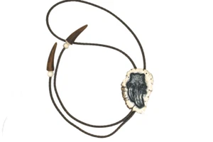 Western Bolo Tie with Leather rope Cowboy Necklace made from real Antler - Picture 1 of 6