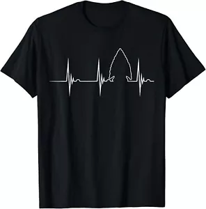 Arrowhead Hunting Heartbeat EKG Pulse Hunter Flint Knapping Gift Unisex T-Shirt - Picture 1 of 3