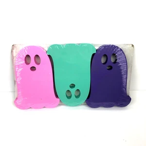 Set 3 Halloween 6" Wood Ghost Table Top Shelf Decors Pastel Pink Purple Aqua NEW - Picture 1 of 2