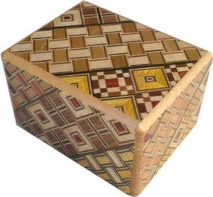 Boite à secrets du Japon Boite 5 mouvements / 2 suns Yosegi himitsu bako - Foto 1 di 1