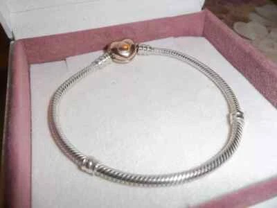 Genuine Authentic Pandora Moments Silver Bracelet Rose Heart Clasp 580719 19cm - Image 1 of 3