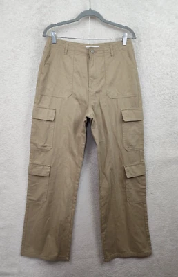 Denim & Co Women Pants 8 Beige 100% Cotton Ho Rise Cargo Straigth Baggiy Ankle - Image 1 of 4