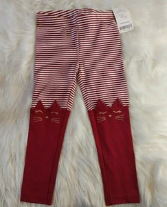 Carter's Girls Striped Cat Leggings Burgundy & White Size 2T - Picture 1 of 5