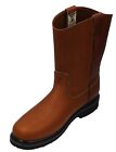 Men's Construction Boots Pull On Leather Brown oil water slip resistant Sz 6-13 