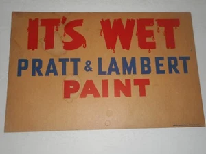 Letrero vintage PRATT & LAMBERT PINTURA HÚMEDA c.1940 publicidad en tienda 10 3/4" x 7" - Imagen 1 de 10