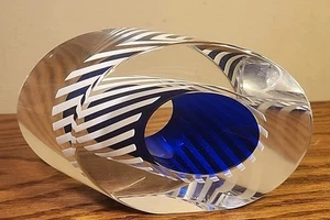 Paul Harrie Elipse Kobaltblau & Weiß Kunst Glas Briefbeschwerer Signiert 5,5" x 3,25" - Bild 1 von 12