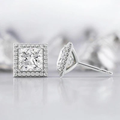 Diamond Earring Lab Grown  2.30 Ct IGI 14k White Gold Princess Black  Friday - Image 1 of 4