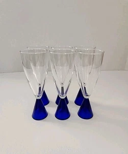 Juego de 6 flautas de champán Sasaki azul cobalto Eon cristal 2,5" diámetro 7,5" alto - Imagen 1 de 6