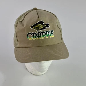 Cappello Crappie vintage berretto snap back maglia marrone camionista ricamato pesca uomo anni 80 - Foto 1 di 8