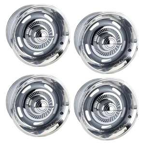 GM Style Rally Wheels w/ Beauty Rings and Derby Caps Kit, 5 on 4.75, Silver - Picture 1 of 14