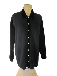 Vtg Banana Republic Womens S Black Merino Wool Velvet Sleeves Collar Cardigan - Picture 1 of 7